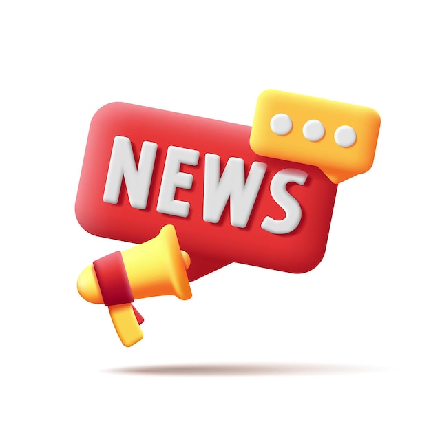 Vector d label with megaphone and speech bubble with news message