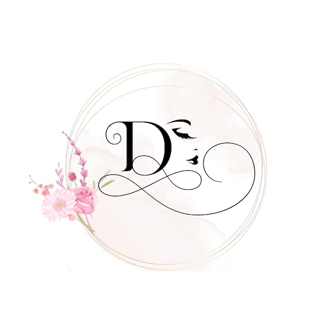 Vector d letter beauty pink floral