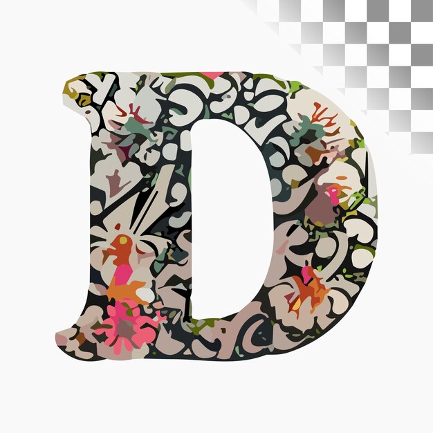 Vector d letter design stylish font floral wallpaper alphabet