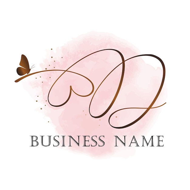 D Letter Initial logo design Roze en gouden vlinder logo Goud glitter logo Beauty Boutique