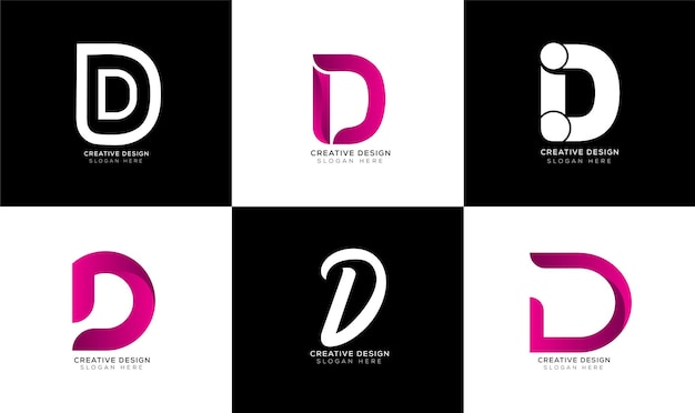 D letter logo collection with gradient color