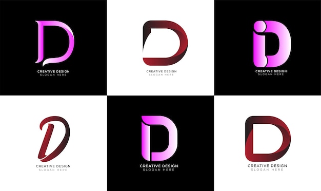 D letter logo collection with gradient color