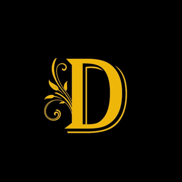 D Letter-logo met luxe gouden bloemenontwerp
