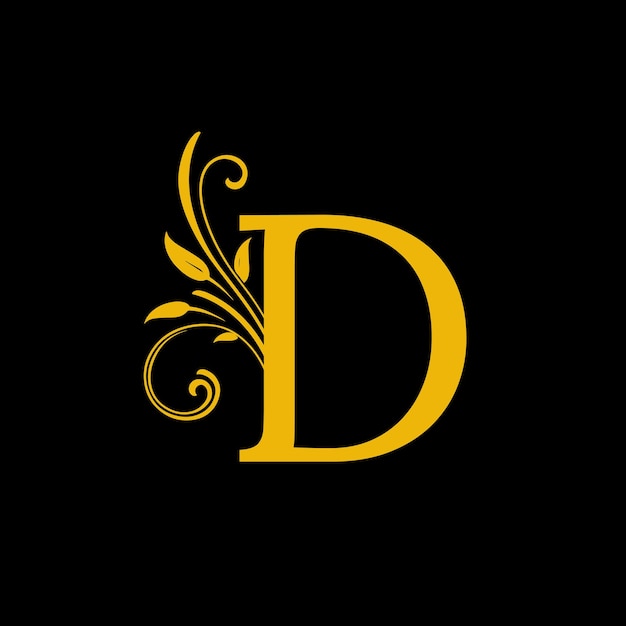 D Letter Logo With Luxury Floral Gold Design