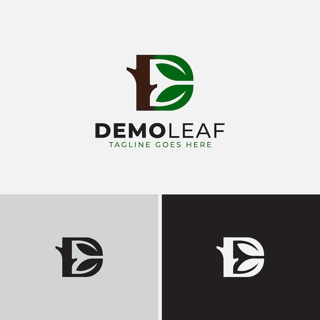 D letter with tree leaf logo logo