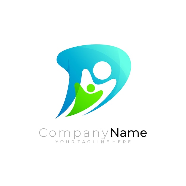 D logo Letter D logo and people care design template 3d colorful