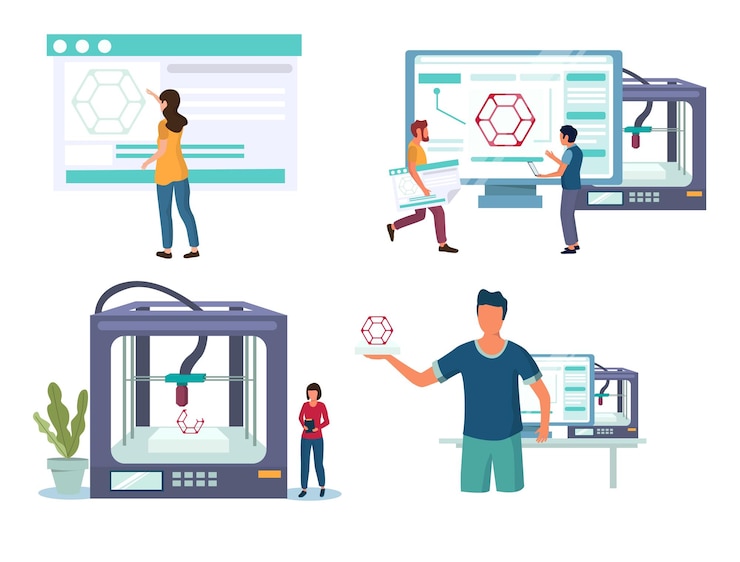 Vector d printing industry vector concept for web banner website page