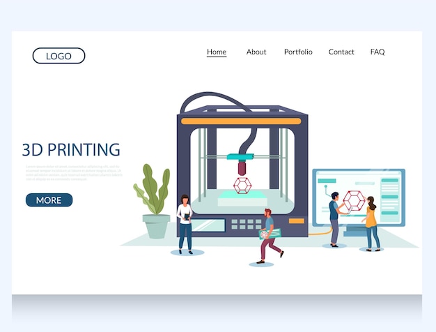 D printing vector website landing page design template