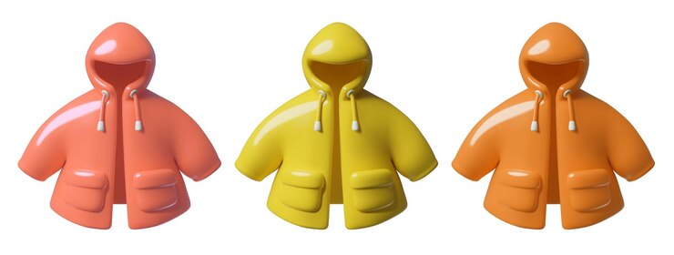 Vector d raincoat icons set children fashion three dimension cute plastic yellow and red kids jacket