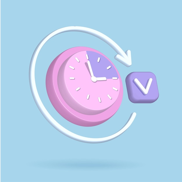 D round clock icon for time deadline concept d render time watch minimal for manage concept of time