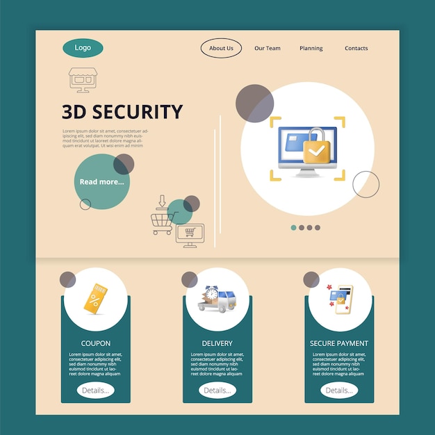 D security flat landing page website template coupon