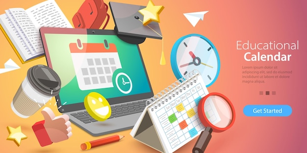 D vector conceptual illustration of education digital calendar online learning