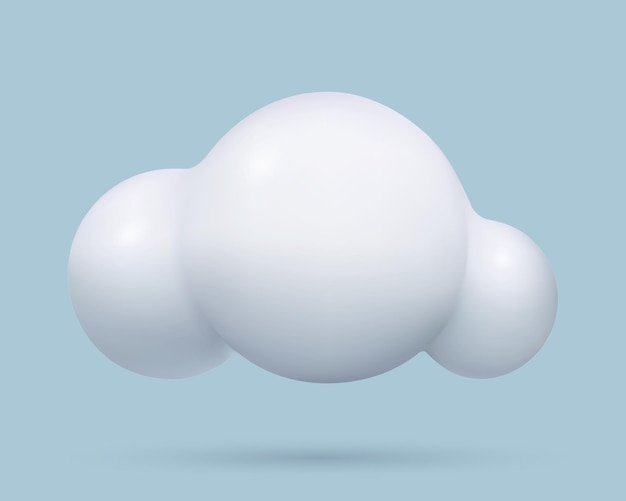 D white cloud icon realistic three dimensional cute cartoon design element on blue sky background