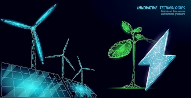 Vector d windmills ecology forest concept save environment wind green tree energy sustainable power eco