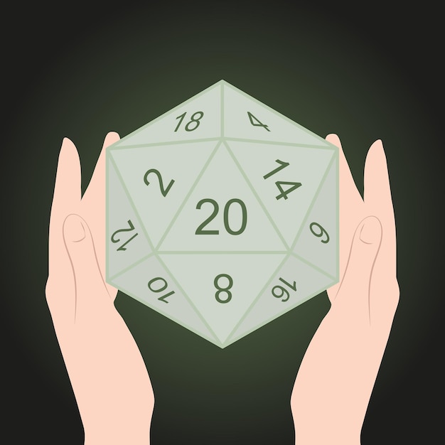 D20 Кубик икосаэдра. Ролевая игра с 20-гранным кубиком. РПГ