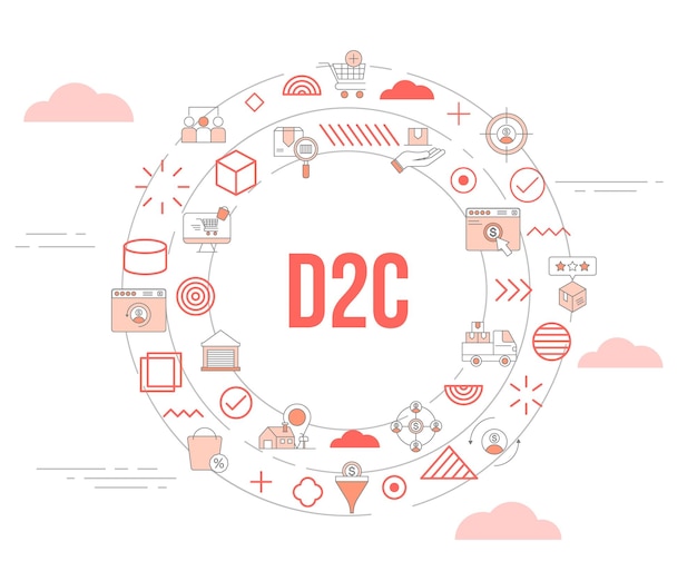 Vector d2c direct to consumer concept with icon set template banner and circle round shape vector illustration