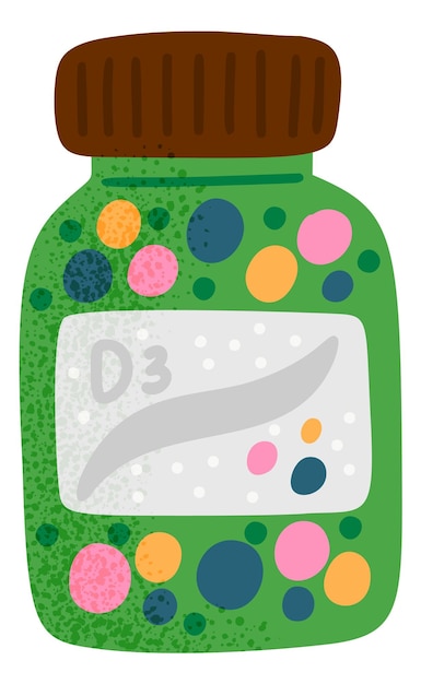 D3 vitamine fles schattig pictogram Gezondheidszorg geïsoleerd op een witte achtergrond