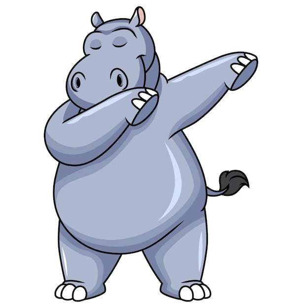 Dabbing hippo character cartoon illustration