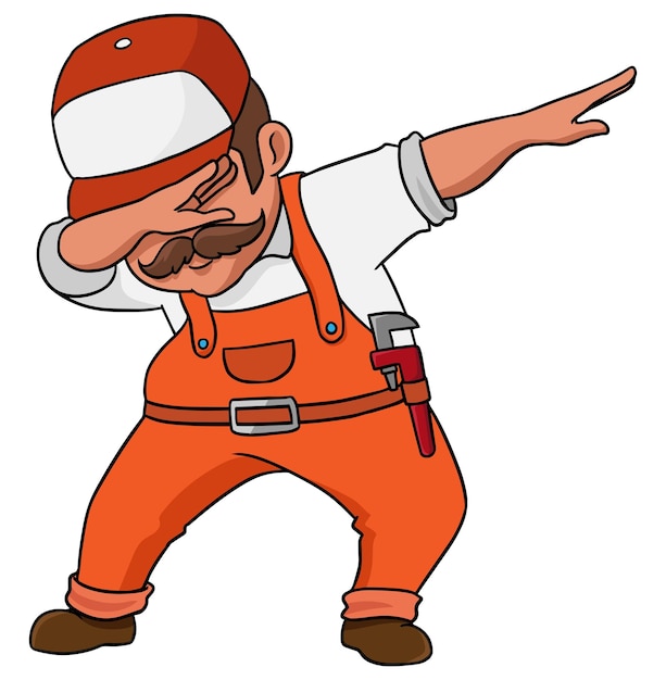 Dabbing plumber character cartoon illustration