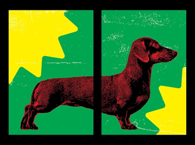 벡터 다치스<unk> (dachshund) 의 포스터, 소시지, 소지, 팝 아트 스타일의 포스터.
