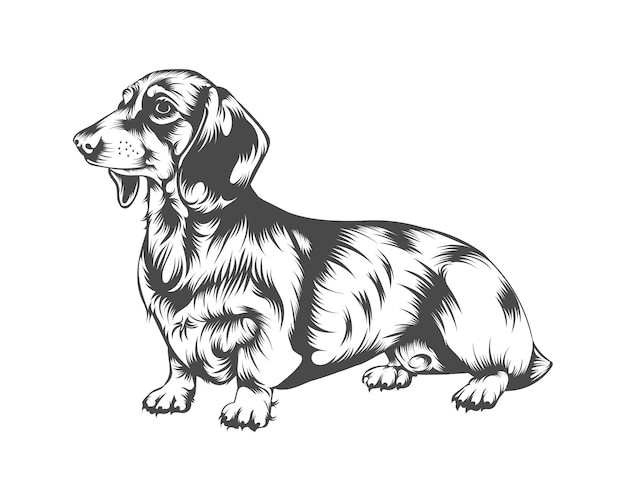 Dachshund Dog Breed Vector Illustration, Dachshund Dog Vector on White Background for t-shirt, logo,