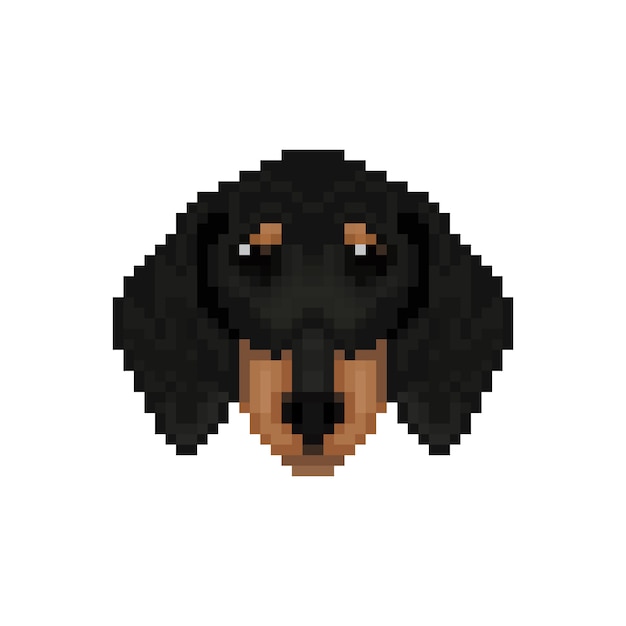 Dachshund dog head in pixel art style.