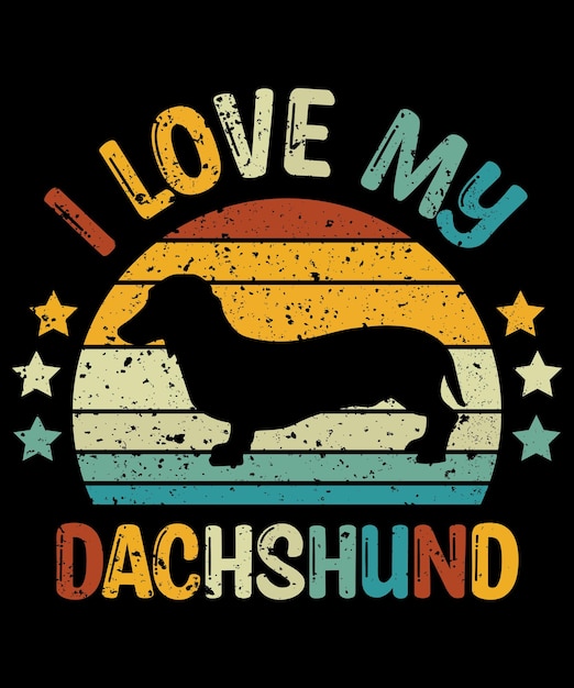 Dachshund silhouette vintage and retro tshirt design