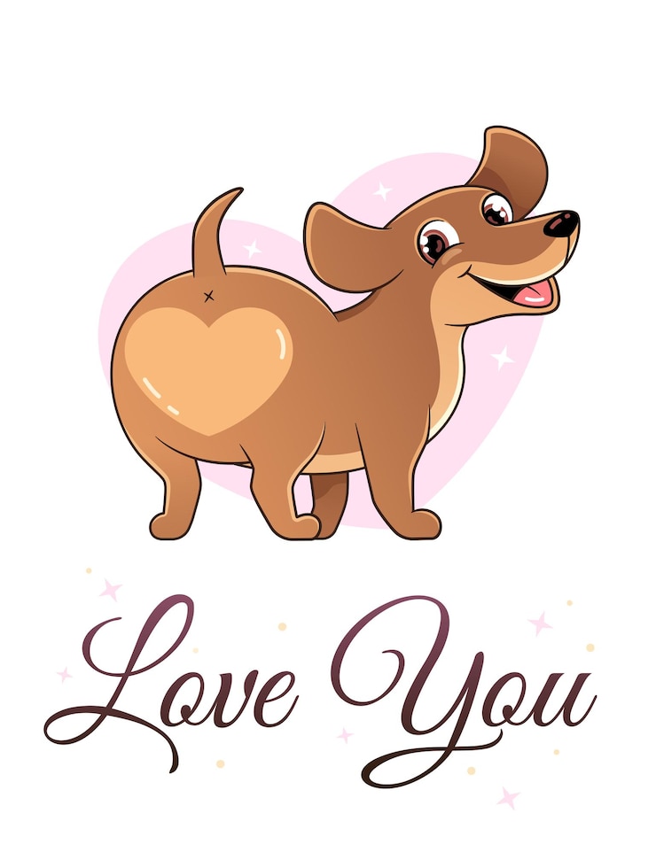 Vector dachshund with a heart butt, valentine day card, love illustration