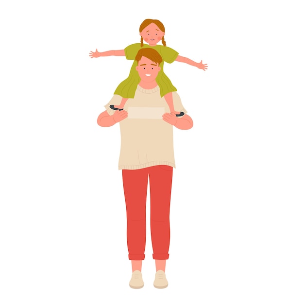 Dad carrying his daughter on shoulders