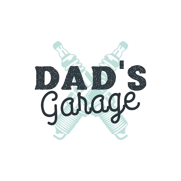 Dad garage logo badge met plug vonken. embleem geïsoleerd.