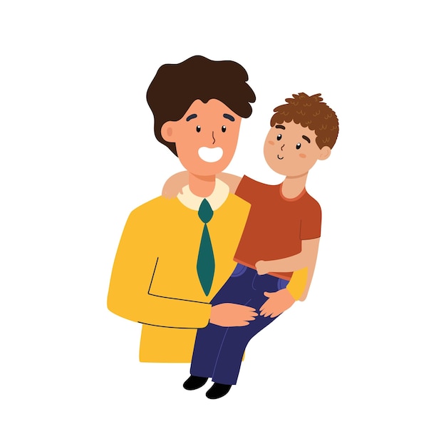 Dad holding his son Happy family print in cartoon style Uncle and nephew clipart element