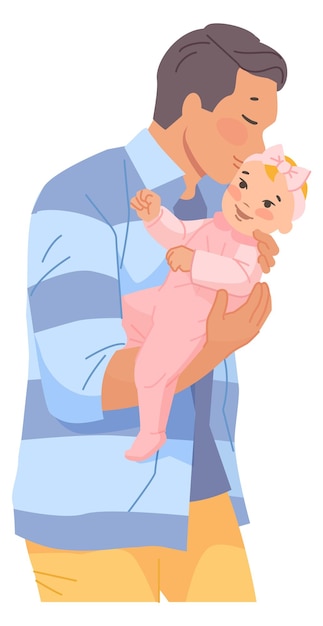 Vector dad holding toddler happy parent with little baby