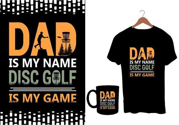 Dad Is My Name Disc golf player and vintage retro sunset funny disc golf t-shirt