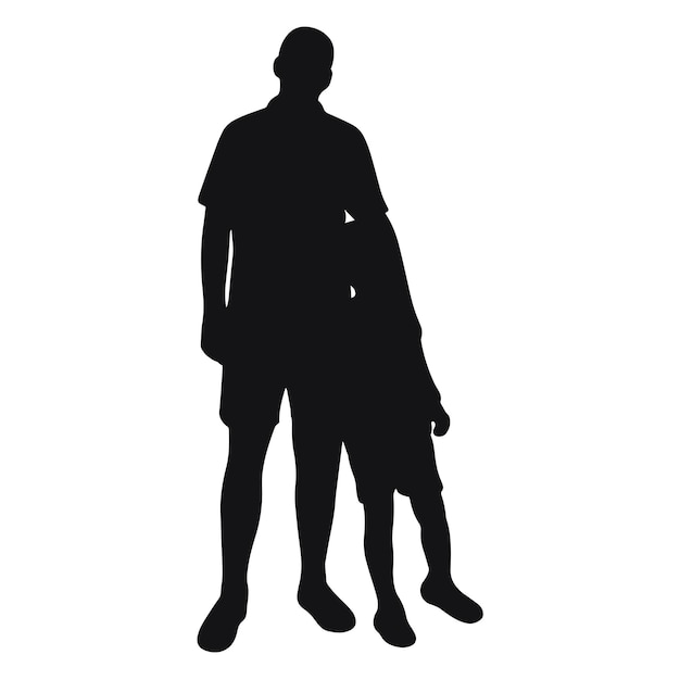 Dad and son silhouette father and boy stand hugging black shadow concept happy fatherhood adult man