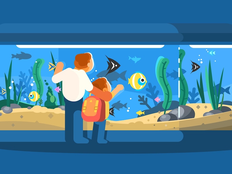 वेक्टर dad with son in oceanarium