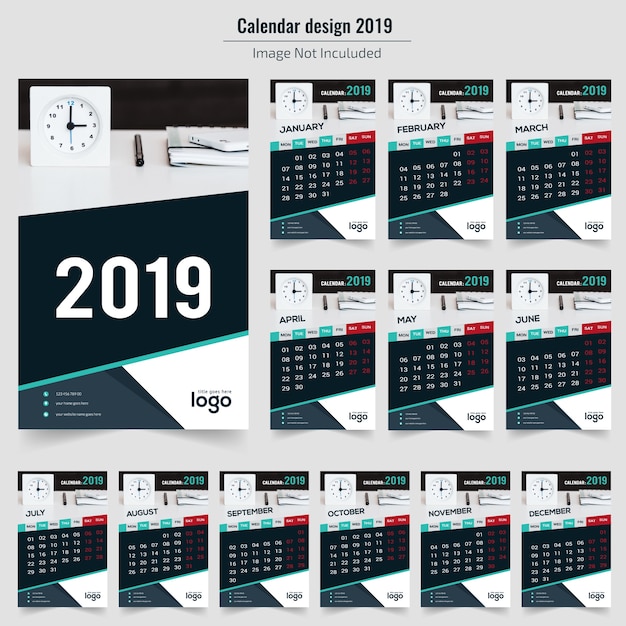 Vettore daek wall calendar 2019