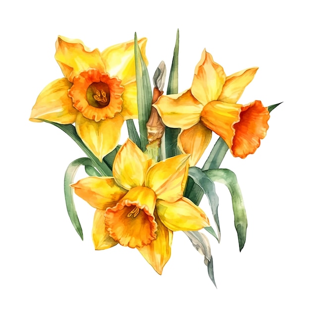 Daffodil flowers watercolor paint