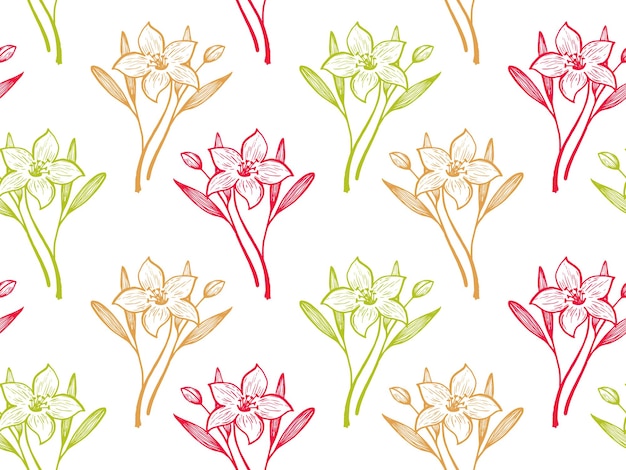 Daffodil or lily flowers vector seamless pattern textile print s