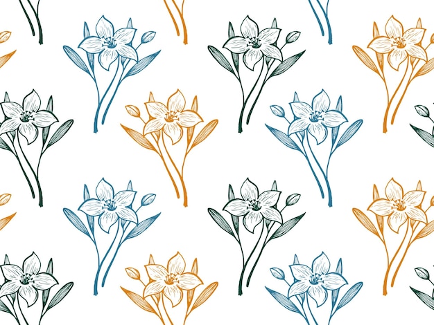 Daffodil or lily flowers vector seamless pattern textile print s