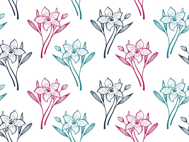 Цветы нарцисса или лилии вектор бесшовный узор текстильной печати s