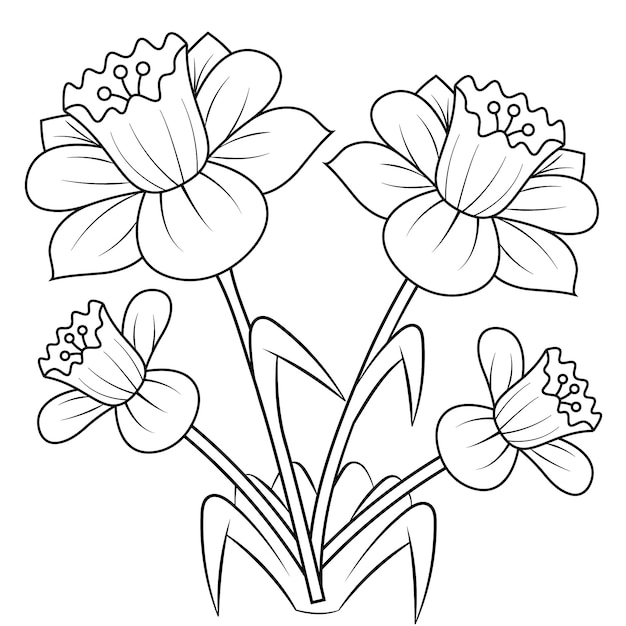 Daffodils flower mandala for adults relaxing coloring book.