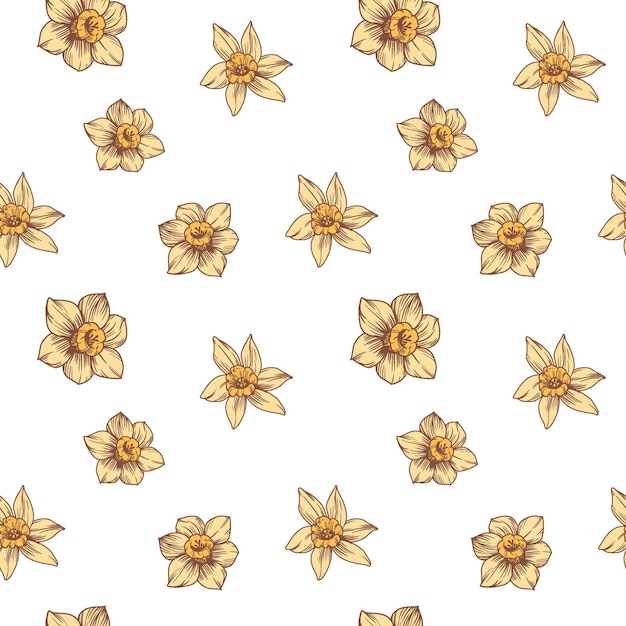 Vector daffodils seamless pattern design vintage vector illustration