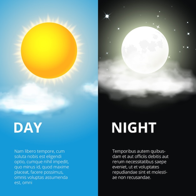 Vector dag en nacht, zon en maan. lucht en weer, wolk en leven, periode en cyclus