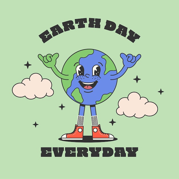 Dag van de aarde elke dag Aardedag illustratie in trendy retro stijl