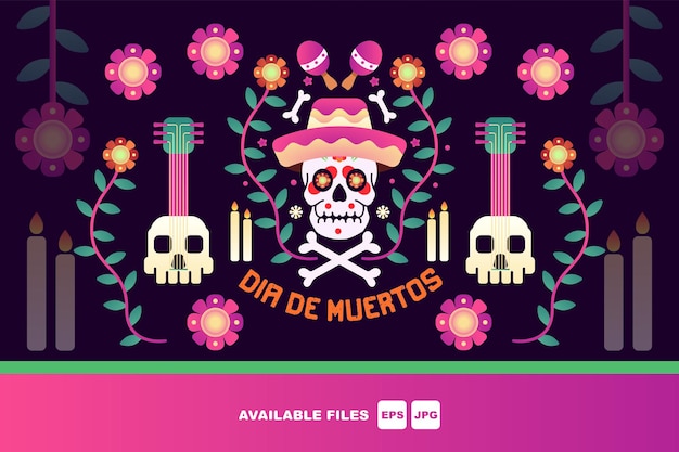 Dag van de Doden, Dia de los muertos, platte vectorillustraties instellen. Suiker Mexicaanse schedels,