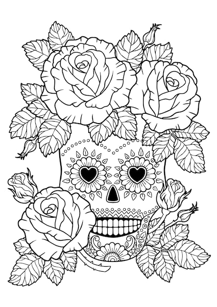 Dag van de doden, zentangle sugar skull. vector volwassen kleurboek