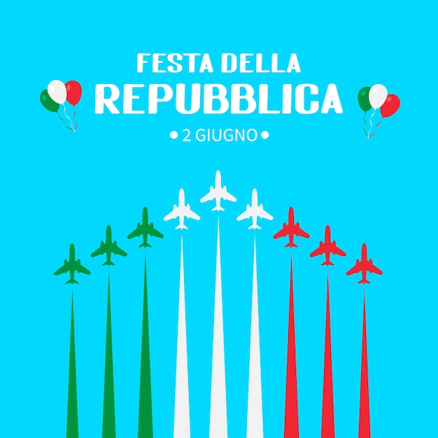 Dag van de Republiek Italië 2 juni in Italiaanse hand belettering met vliegtuigen en luchtshow in de lucht Gemakkelijk te bewerken vector sjabloon voor typografie poster banner flyer sticker tshirt wenskaart briefkaart