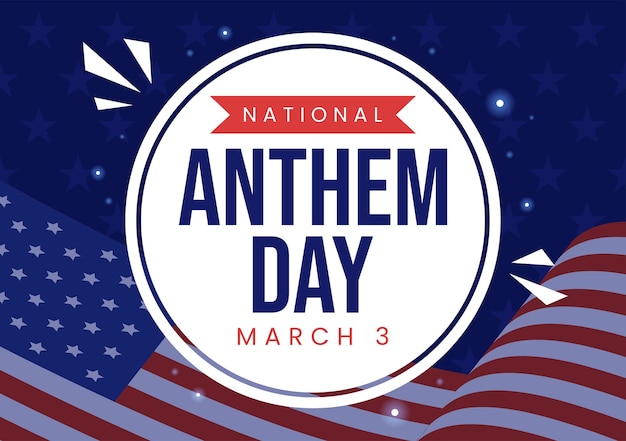 Dag van het volkslied op 3 maart Illustratie met de vlag van de Verenigde Staten van Amerika voor bestemmingspagina