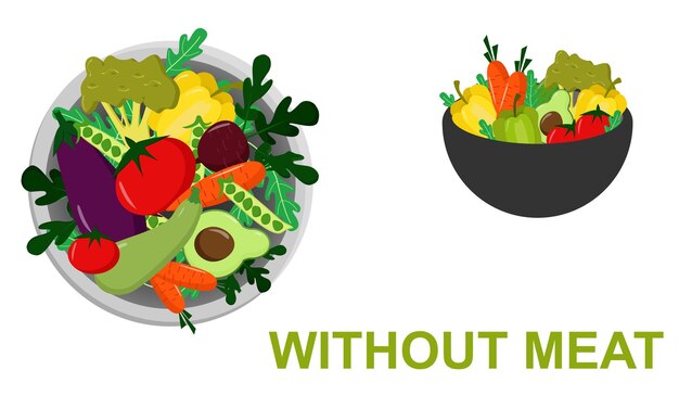 Dag Zonder Vlees Illustratie met groenten op een bord Ga veganistisch