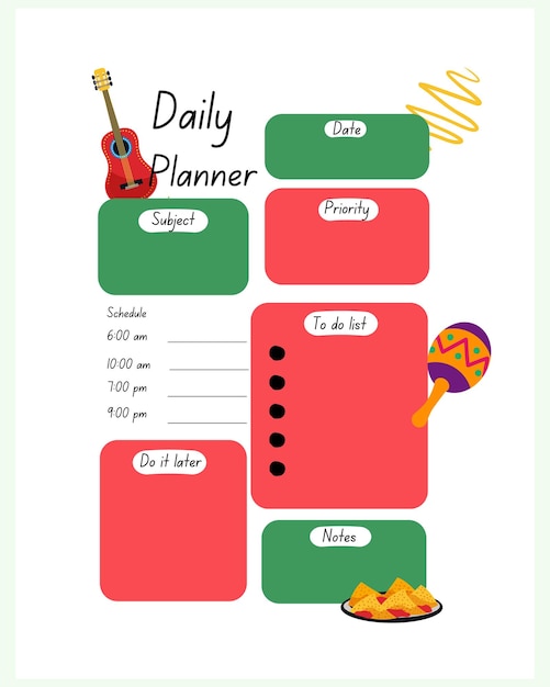 Dagboek afdrukbare sjabloon vector. Planningspagina voor de zakelijke organisator voor de dag